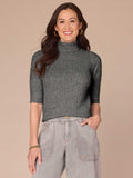 Cuffed Elbow Sleeve Turtle Neck Cable Stitch Mix Sweater