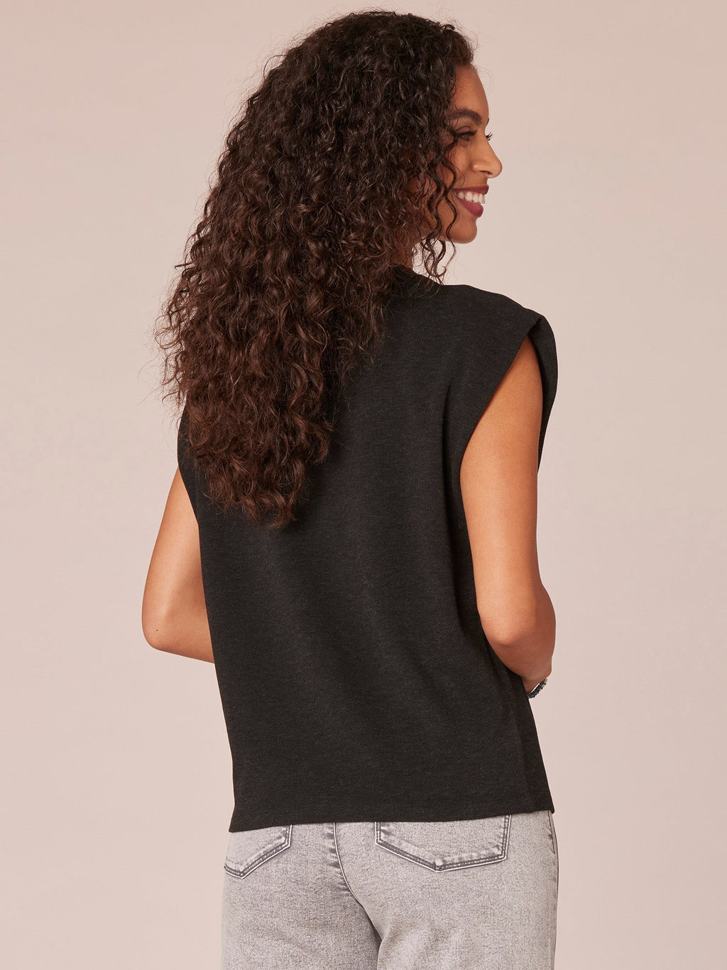 Extended Cap Sleeve Crew Neck Knit Top with Rhinestone Cut Out