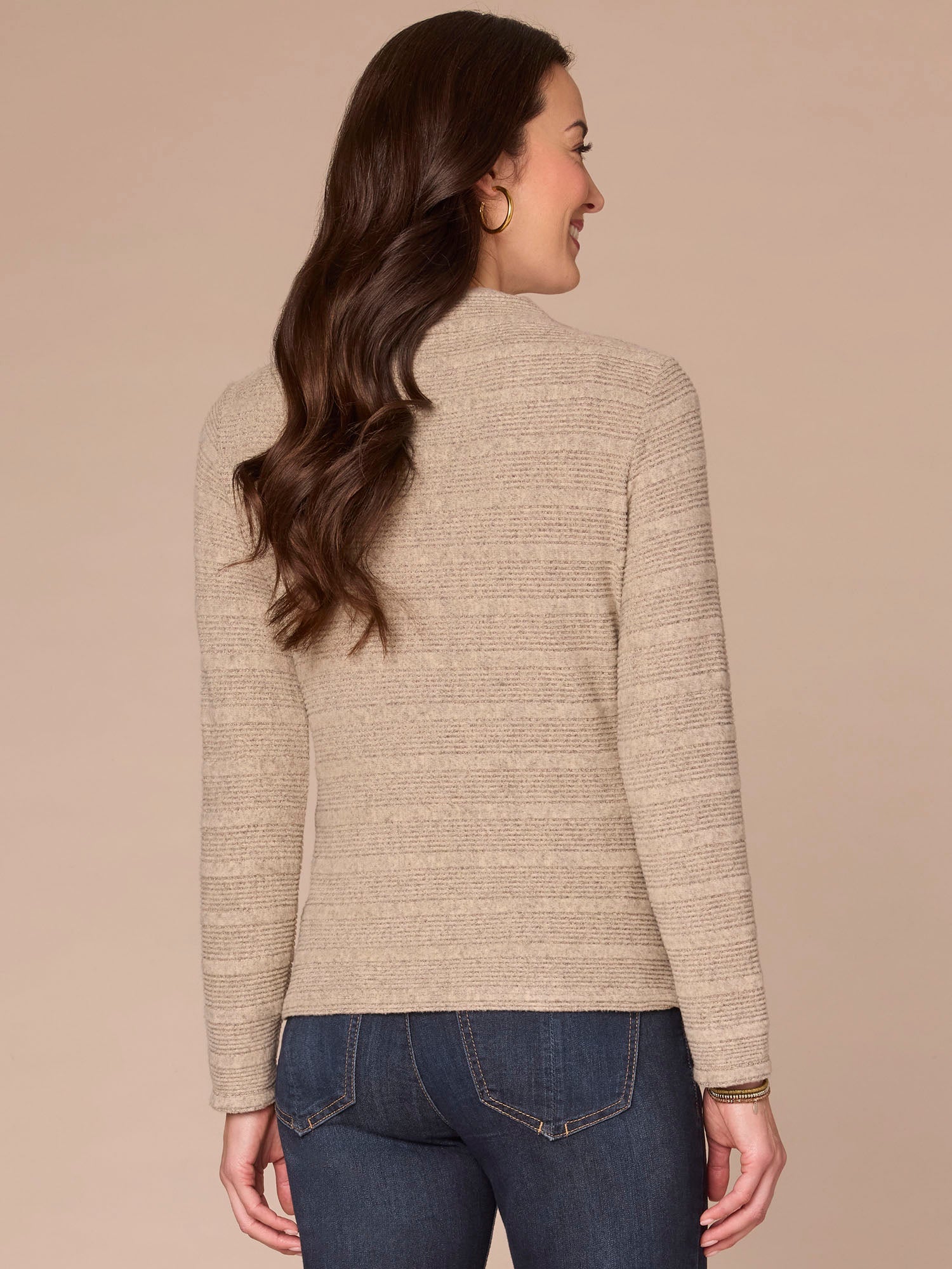 Long Sleeve Mock Neck Asymmetrical Side Ruching Knit Top